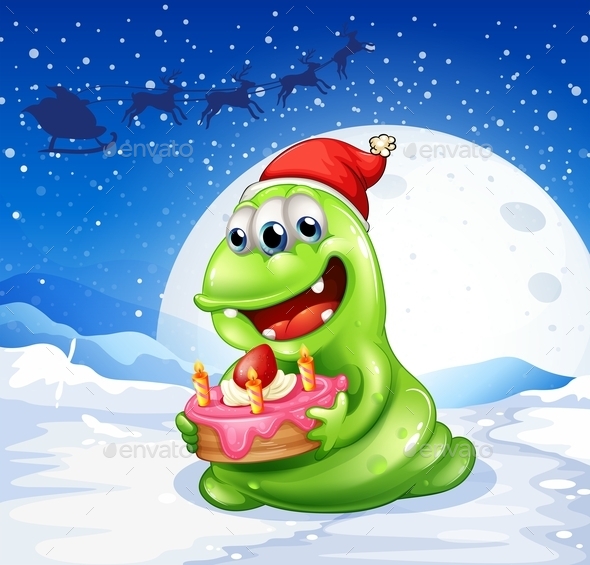 GraphicRiver Happy Monster with a Cake 10871122 GraphicRiver Happy Monster with a Cake 10871122