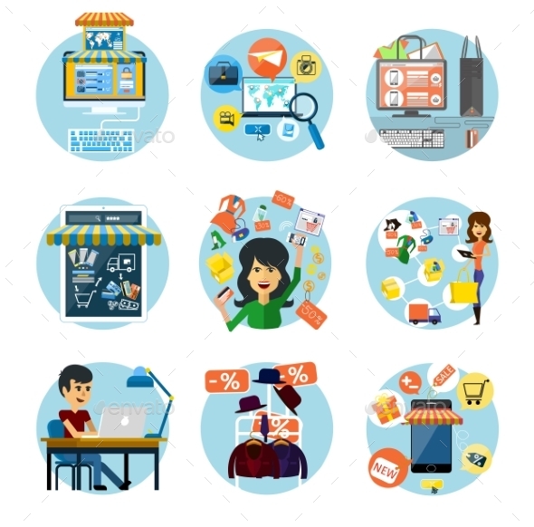 GraphicRiver Set of Shopping and Banking Concepts 10872147 GraphicRiver Set of Shopping and Banking Concepts 10872147