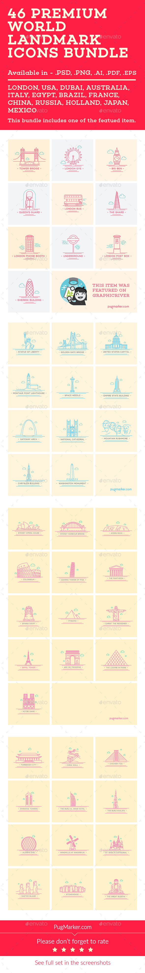 World Landmark Icons Bundle - Vol. 1,2,3,4 (Man-made objects)