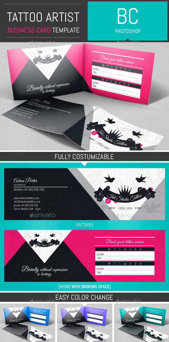 GraphicRiver Tattoo Artist Folded Business Card Template 10873502 GraphicRiver Tattoo Artist Folded Business Card Template 10873502