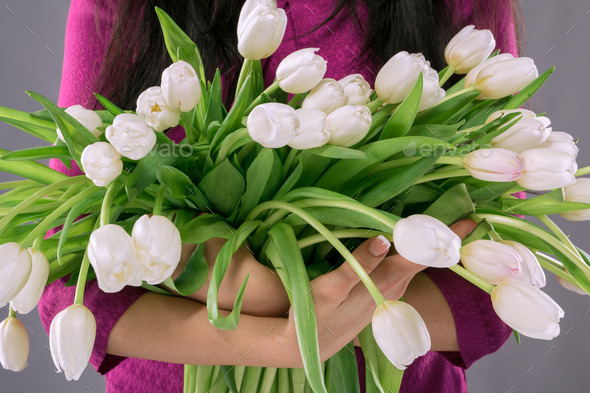 Woman with white flowers. (Misc) Photo Download