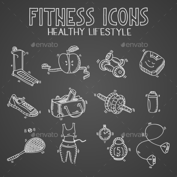 GraphicRiver Hand Drawn Fitness Doodle Icons 10885290 GraphicRiver Hand Drawn Fitness Doodle Icons 10885290