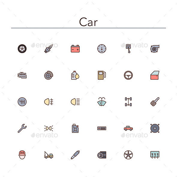GraphicRiver Car Colored Line Icons 10891623 GraphicRiver Car Colored Line Icons 10891623