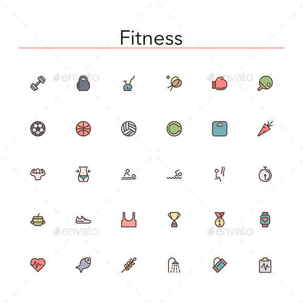 GraphicRiver Fitness Colored Line Icons 10891628 GraphicRiver Fitness Colored Line Icons 10891628