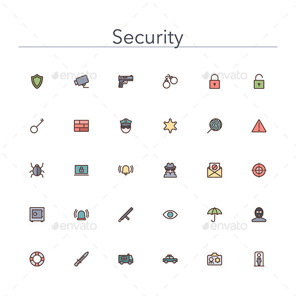 GraphicRiver Security Colored Line Icons 10891630 GraphicRiver Security Colored Line Icons 10891630