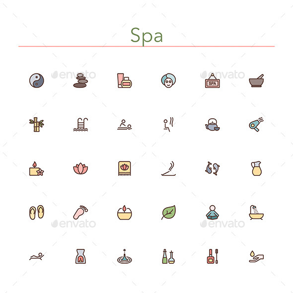 GraphicRiver Spa Colored Line Icons 10891634 GraphicRiver Spa Colored Line Icons 10891634