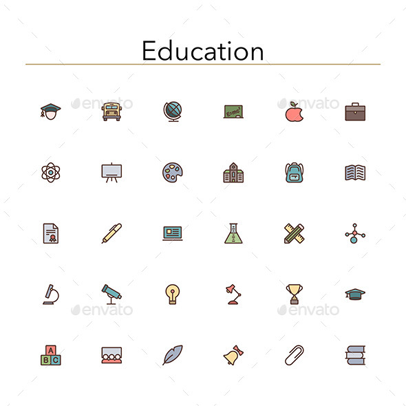 GraphicRiver Education Colored Line Icons 10891639 GraphicRiver Education Colored Line Icons 10891639