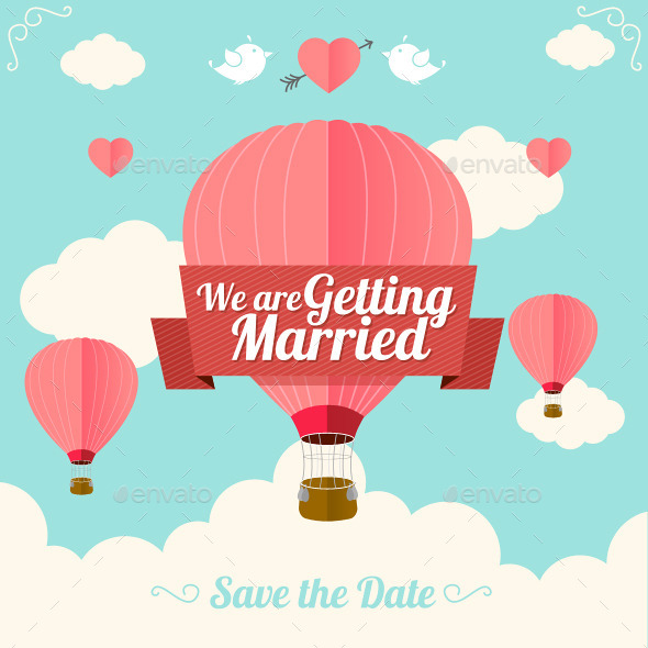 GraphicRiver Hot Air Balloon Wedding Card 10892065 GraphicRiver Hot Air Balloon Wedding Card 10892065