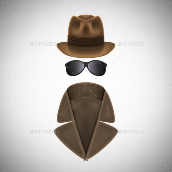 GraphicRiver Private Eye Hat Glasses and Raincoat 10894847 GraphicRiver Private Eye Hat Glasses and Raincoat 10894847