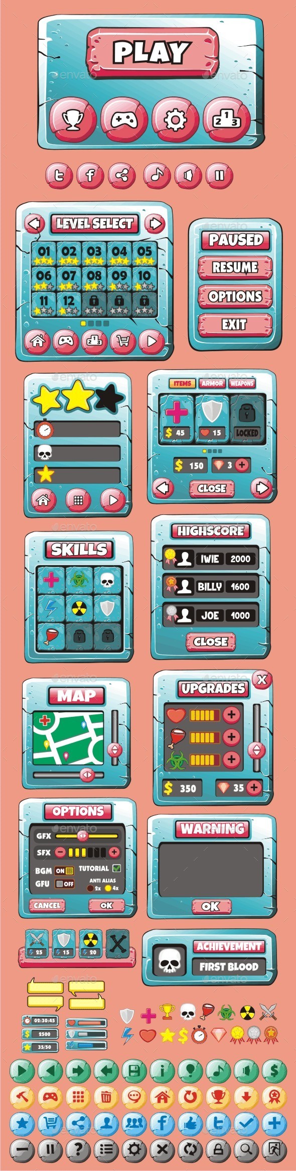 GraphicRiver cartoon game gui pack 25 10901973 GraphicRiver cartoon game gui pack 25 10901973