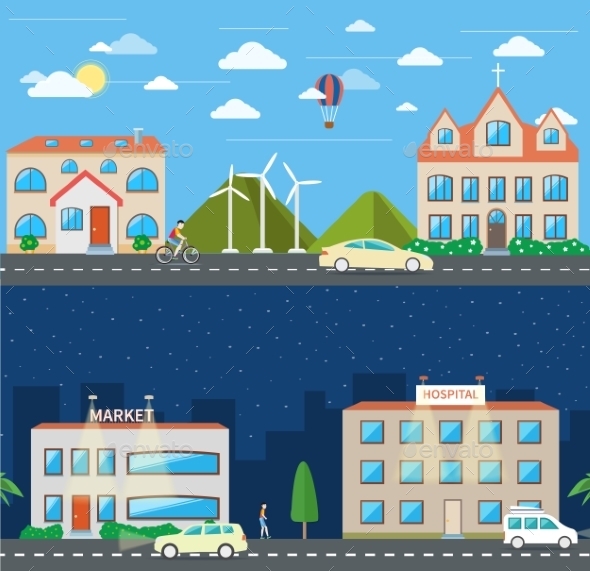 GraphicRiver City Scene in Day and Night 10902212 GraphicRiver City Scene in Day and Night 10902212