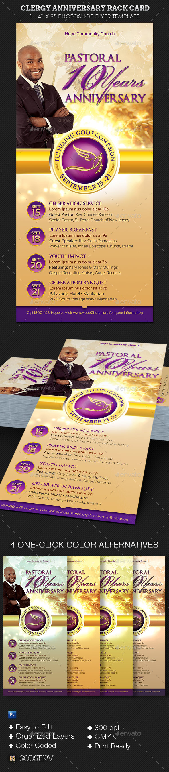 Clergy Anniversary Rack Card Template (Church)