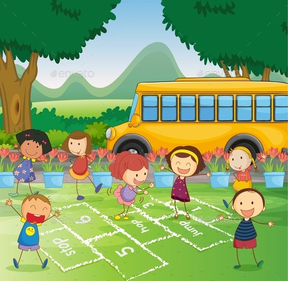 GraphicRiver Hopscotch in Park 10913536 GraphicRiver Hopscotch in Park 10913536