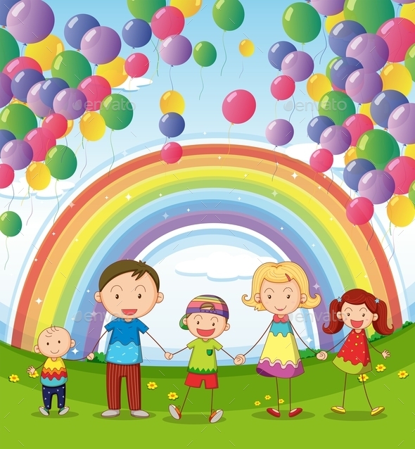 GraphicRiver Happy Family Under Floating Balloons 10914506 GraphicRiver Happy Family Under Floating Balloons 10914506