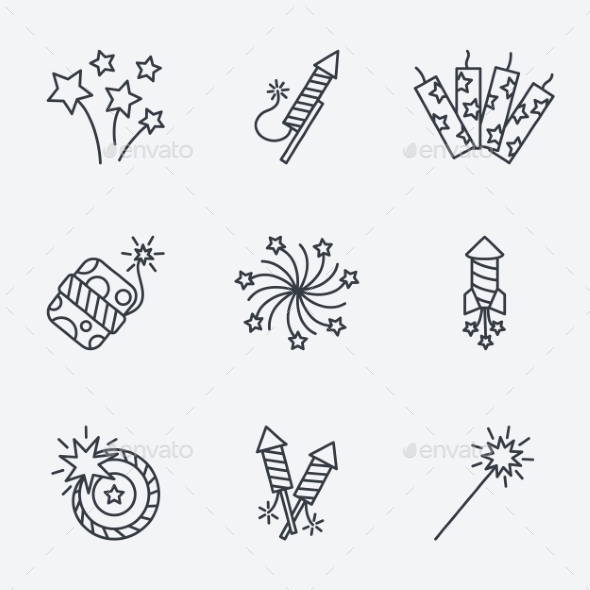 GraphicRiver Pyrotechnic Icons Set Thin Line Style 10917296 GraphicRiver Pyrotechnic Icons Set Thin Line Style 10917296