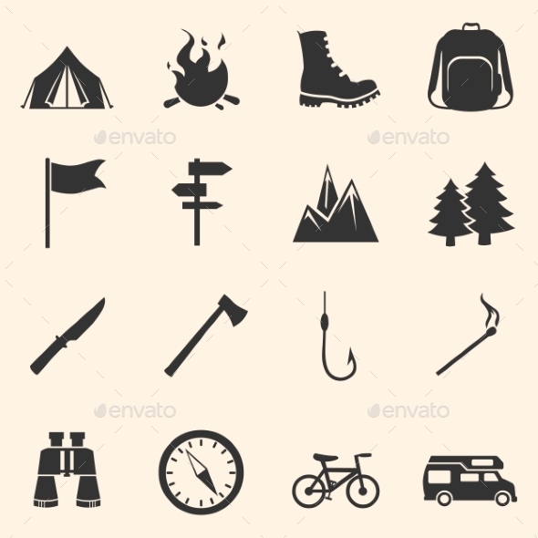 GraphicRiver Set of Hiking and Camping Icons 10917579 GraphicRiver Set of Hiking and Camping Icons 10917579