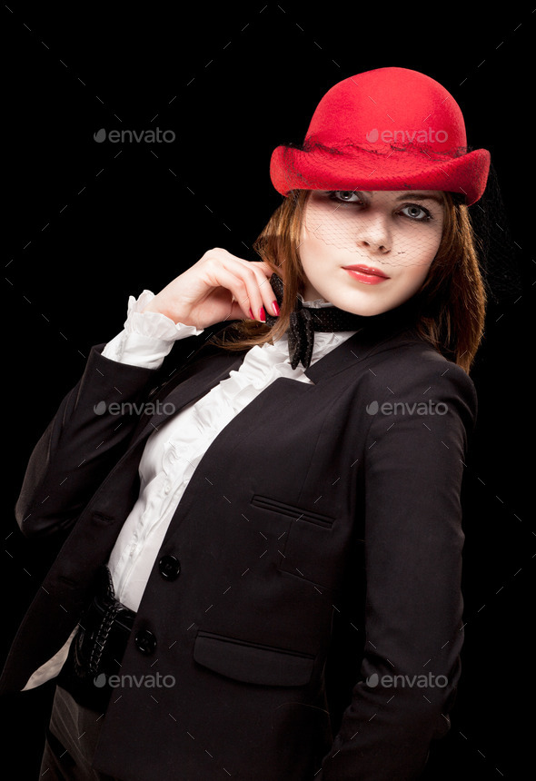 Beautiful woman in red hat.