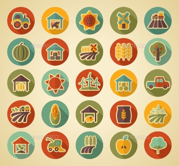 GraphicRiver Farm Field Retro Icons 10920303 GraphicRiver Farm Field Retro Icons 10920303