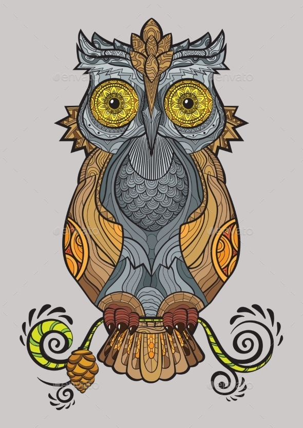 GraphicRiver Decorative Owl on a Branch 10920997 GraphicRiver Decorative Owl on a Branch 10920997