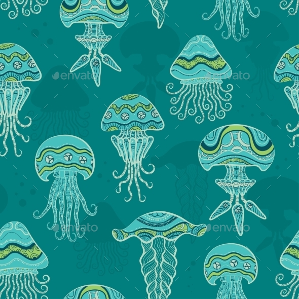 GraphicRiver Decorative Jellyfish in the Sea 10921150 GraphicRiver Decorative Jellyfish in the Sea 10921150
