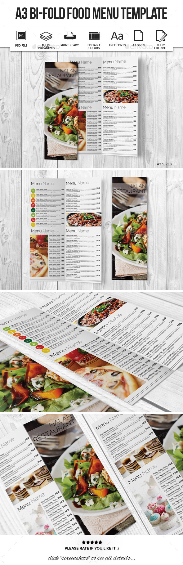 A3 Bi-Fold Food Menu Template (Food Menus)