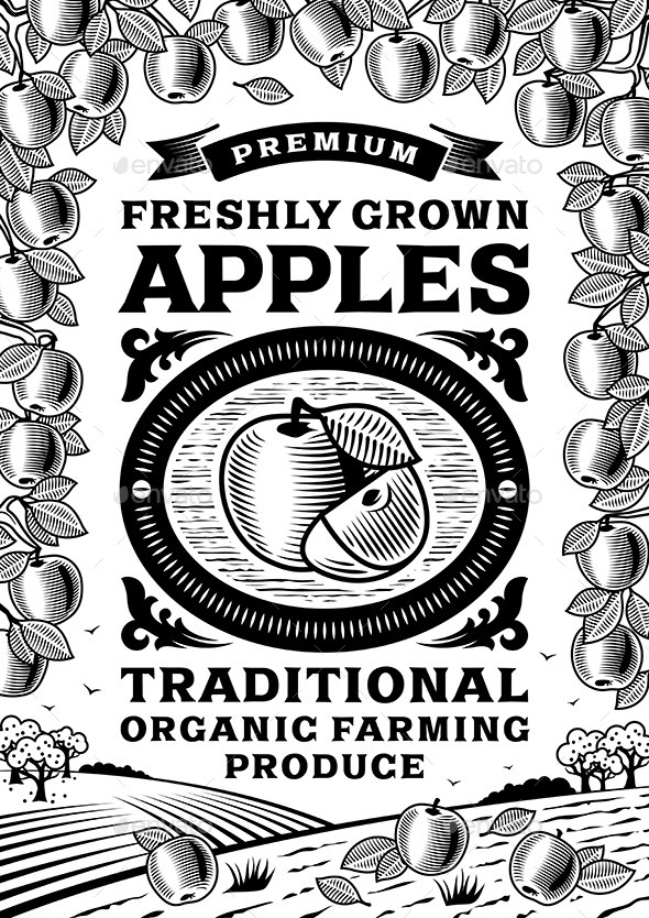 GraphicRiver Retro Apples Poster Black and White 10922599 GraphicRiver Retro Apples Poster Black and White 10922599