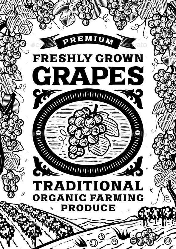 GraphicRiver Retro Grapes Poster Black and White 10922674 GraphicRiver Retro Grapes Poster Black and White 10922674