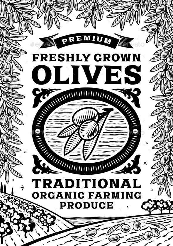 GraphicRiver Retro Olives Poster Black And White 10922688 GraphicRiver Retro Olives Poster Black And White 10922688