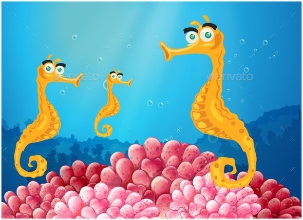 GraphicRiver Sea Horses Near Pink Coral Reefs 10924485 GraphicRiver Sea Horses Near Pink Coral Reefs 10924485