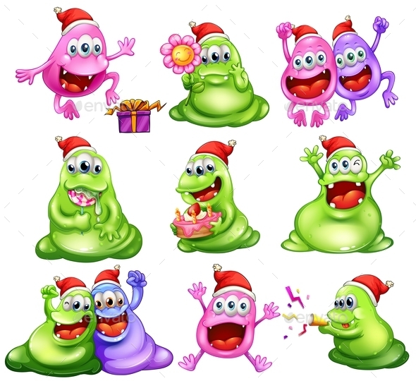 GraphicRiver Monsters Celebrating Christmas 10925373 GraphicRiver Monsters Celebrating Christmas 10925373
