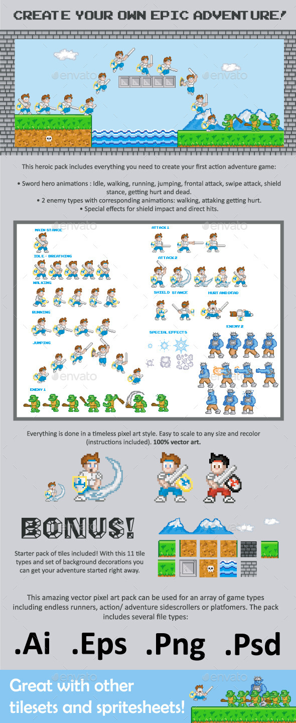 GraphicRiver Pixel Sword Hero Pack 10930041 GraphicRiver Pixel Sword Hero Pack 10930041