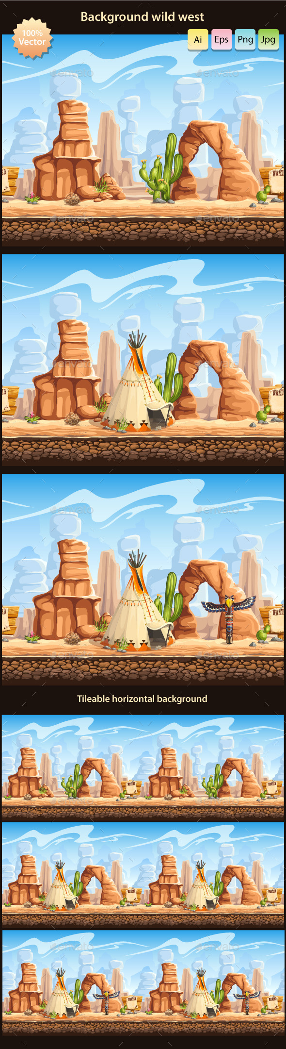 GraphicRiver Wild West tillable horizontal background 10931915 GraphicRiver Wild West tillable horizontal background 10931915
