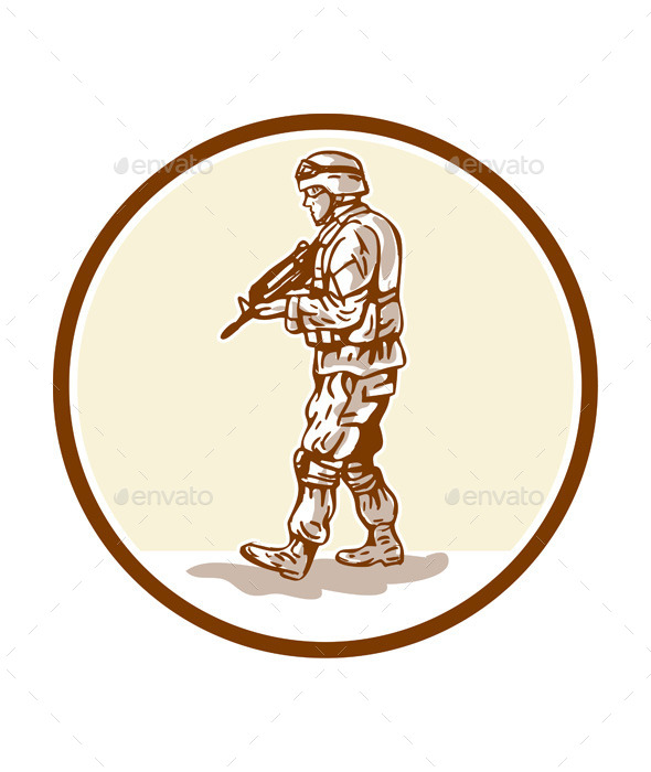 GraphicRiver American Soldier Rifle Walking Circle Cartoon 10935689 GraphicRiver American Soldier Rifle Walking Circle Cartoon 10935689