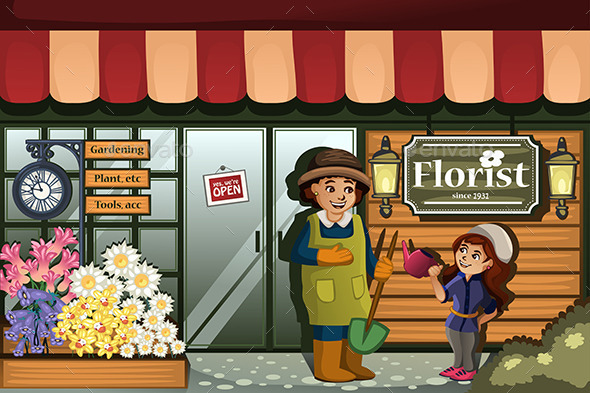 GraphicRiver Gardener in a Flower Shop with Kid 10936077 GraphicRiver Gardener in a Flower Shop with Kid 10936077