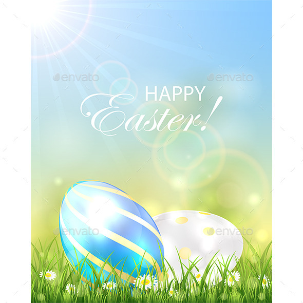 GraphicRiver Two Shiny Easter Eggs in the Grass 10936701 GraphicRiver Two Shiny Easter Eggs in the Grass 10936701