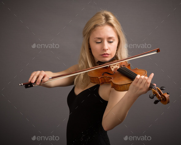 Blond Female Violinist In Black Dress (Misc) Photo Download