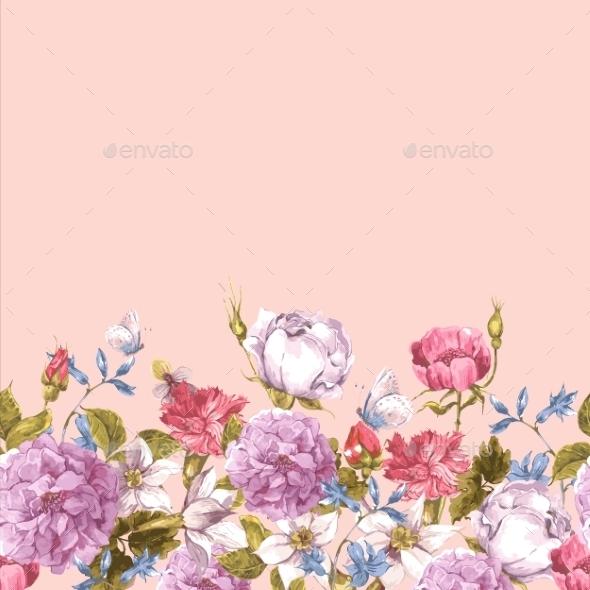 GraphicRiver Floral Seamless Watercolor Border with Roses 10941865 GraphicRiver Floral Seamless Watercolor Border with Roses 10941865