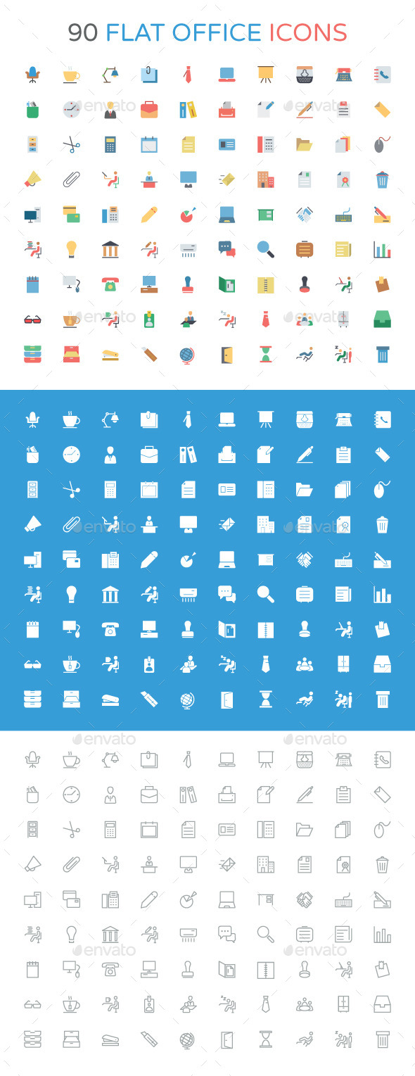 GraphicRiver 90 Flat Office Icons 10944935 GraphicRiver 90 Flat Office Icons 10944935