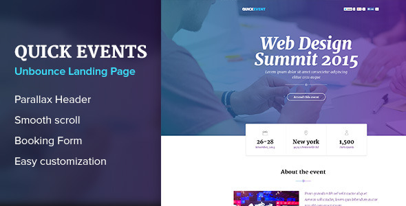 QuickEvents Responsive Unbounce Landing Page