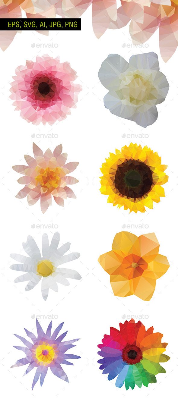 GraphicRiver Polygon Vector Flowers Pack of 8 10955420 GraphicRiver Polygon Vector Flowers Pack of 8 10955420