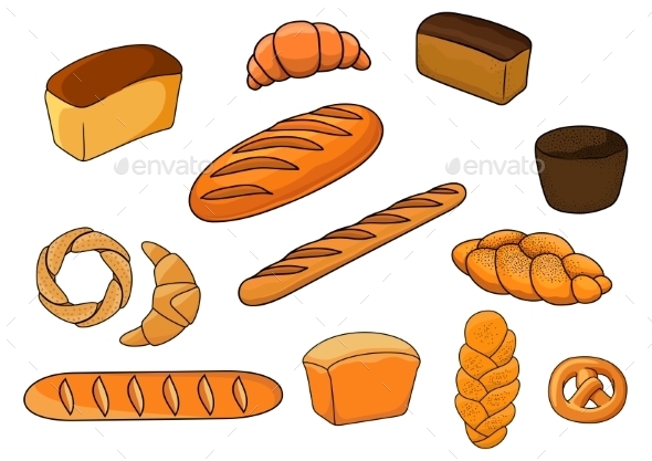 GraphicRiver Bread and Pastry Cartoons 10958292 GraphicRiver Bread and Pastry Cartoons 10958292