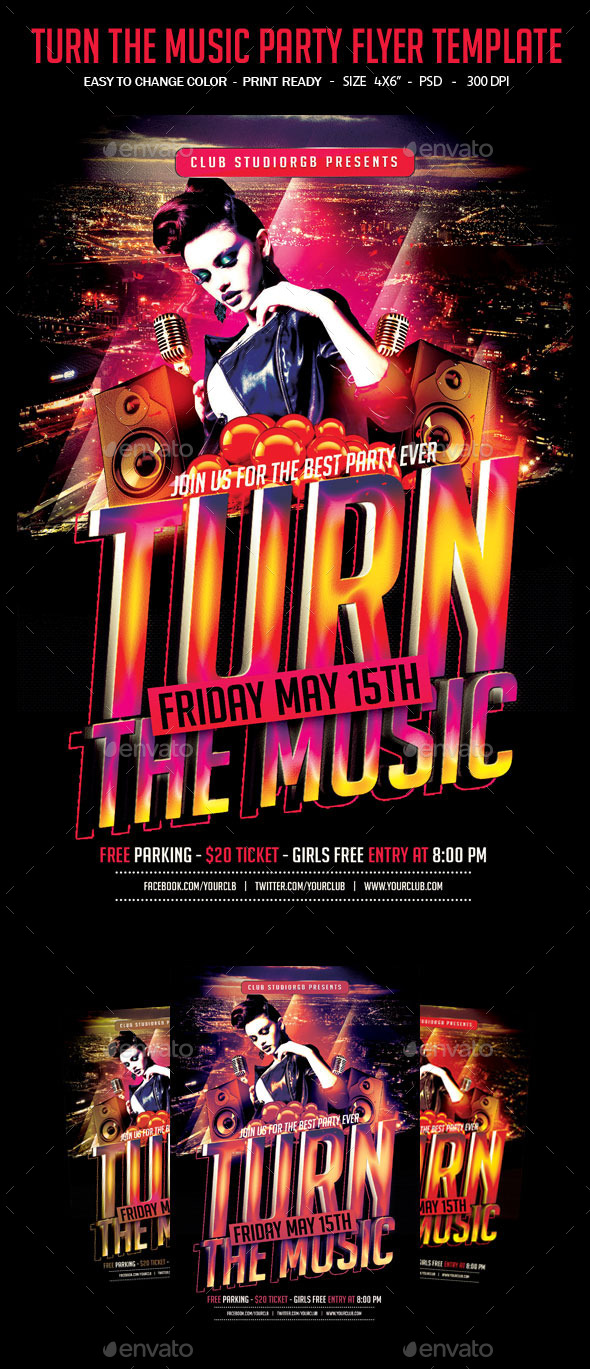 Turn The Music Party Flyer Template (Clubs & Parties)