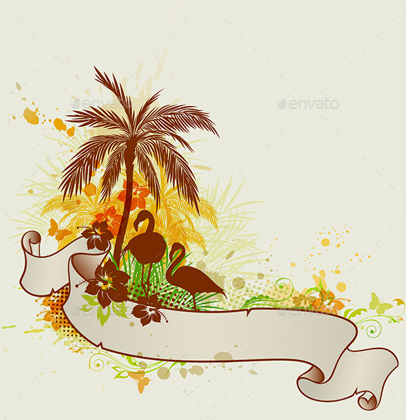 GraphicRiver Palms and Flamingo 10962546 GraphicRiver Palms and Flamingo 10962546