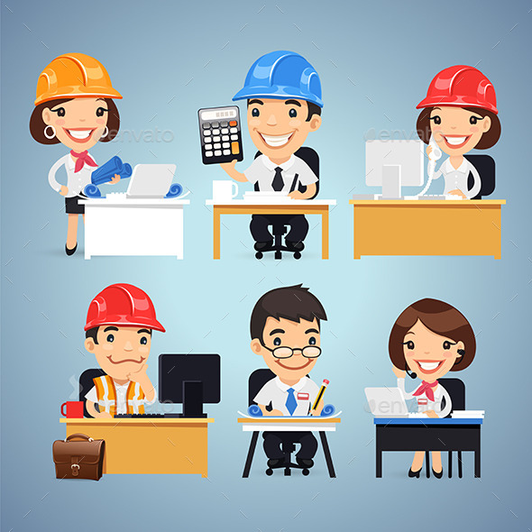 GraphicRiver Engineers Cartoon Characters at the Table Set 10957218 GraphicRiver Engineers Cartoon Characters at the Table Set 10957218