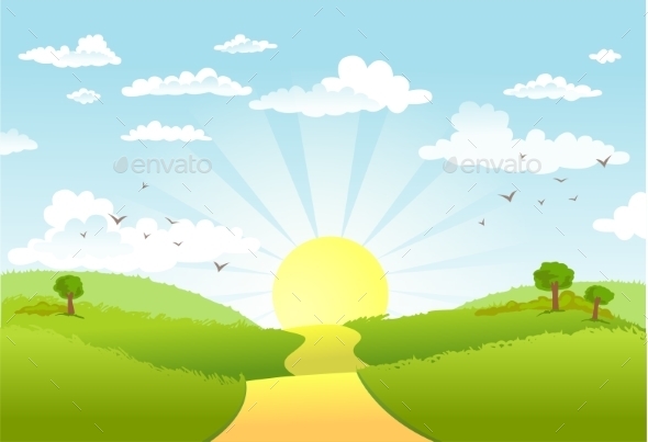 GraphicRiver Green Landscape and the Road 10964205 GraphicRiver Green Landscape and the Road 10964205