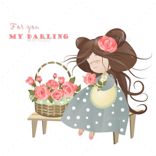 GraphicRiver Girl with Basket of Roses 10966164 GraphicRiver Girl with Basket of Roses 10966164