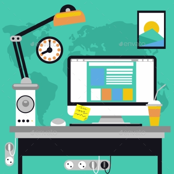 GraphicRiver Workplace with Computer 10966998 GraphicRiver Workplace with Computer 10966998