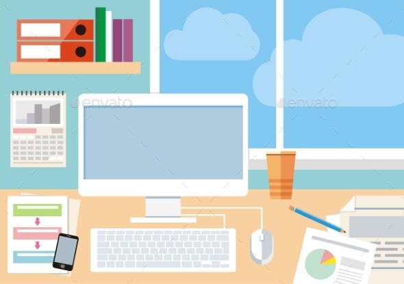 GraphicRiver Workplace with Computer 10967634 GraphicRiver Workplace with Computer 10967634
