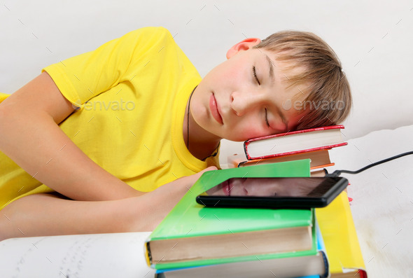Teenager sleep with a Books