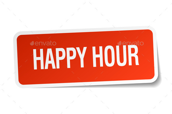 happy hour red square sticker isolated on white (Misc) Photo Download